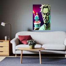 Grattis på födelsedagen, zombie, kaka| AI Art