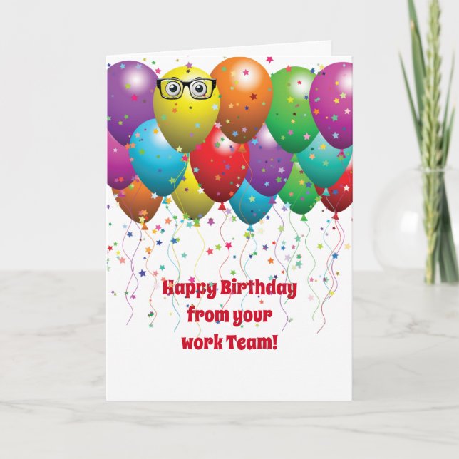 Grattis på födelsedagenballonger från medarbetare kort (Framsida)