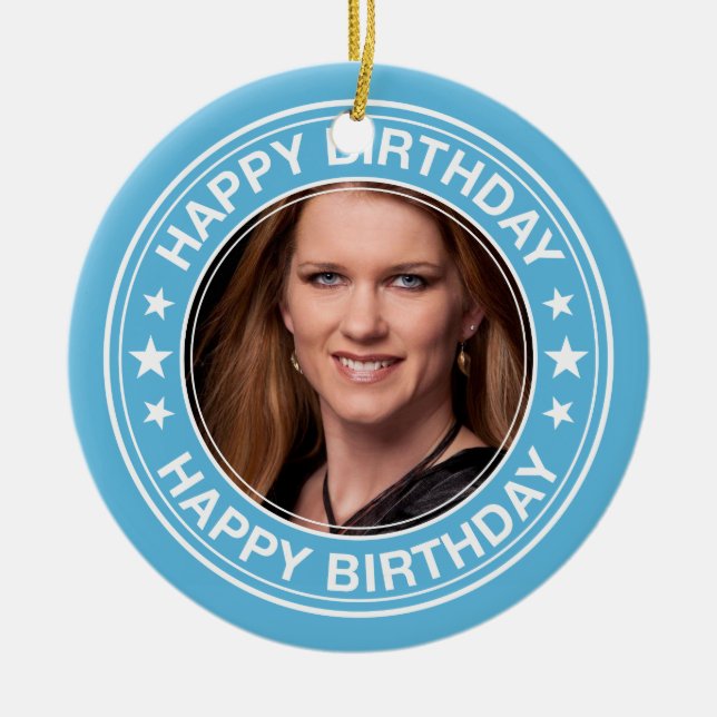 Grattis på födelsedagenbildram i blått julgransprydnad keramik (Framsidan)