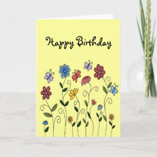 Grattis på födelsedagenblomma- & fjärilskort kort
