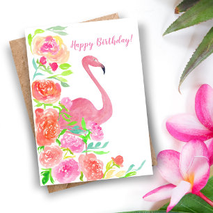 Grattis på födelsedagenblommor och Flamingo Kort