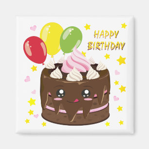 Grattis på födelsedagenchokladtårta, kawaii magnet