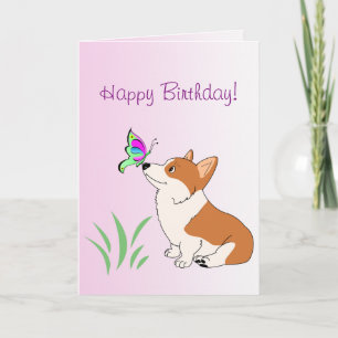 Grattis på födelsedagenCorgi med fjärilen Kort
