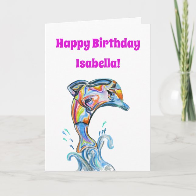 Grattis på födelsedagendelfinillustration kort (Framsida)