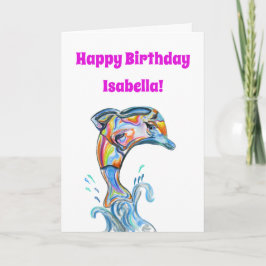 Grattis på födelsedagendelfinillustration kort