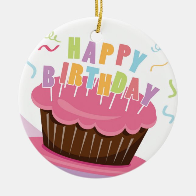 grattis på födelsedagenfirande julgransprydnad keramik (Framsidan)