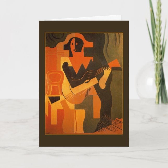 Grattis på födelsedagenHarlequin med gitarren Kort (Framsida)