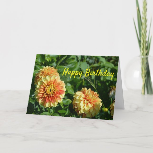 Grattis på födelsedagenkort med gula dahlias kort (Framsida)