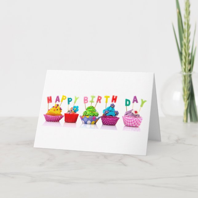 Grattis på födelsedagenmuffins kort (Framsida)