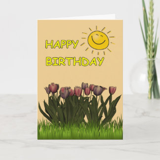 Grattis på födelsedagensol och blommor kort