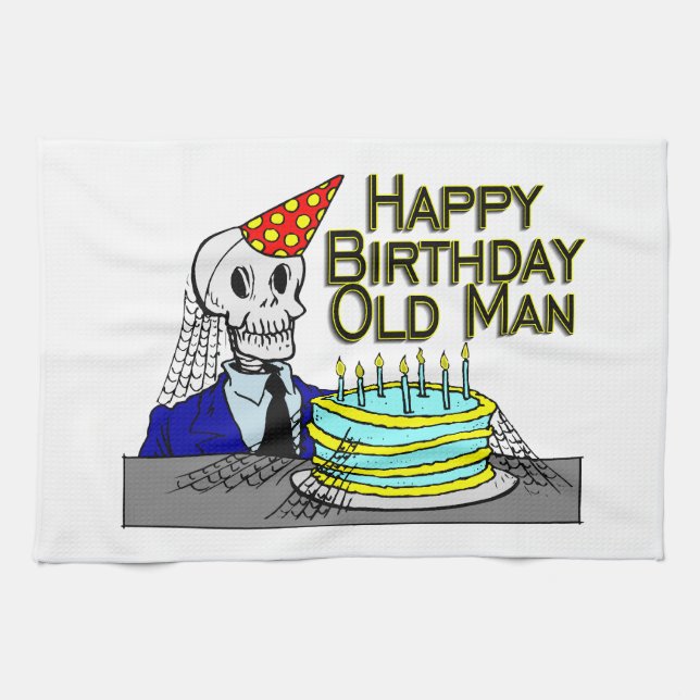 Grattis på födelsedagenspindelnätgamal man kökshandduk (Horisontell)