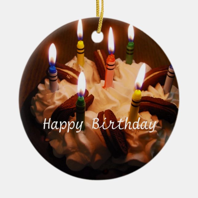 Grattis på födelsedagentårta julgransprydnad keramik (Framsidan)