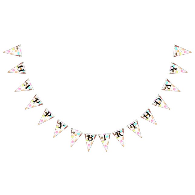 Grattis på födelsedagentårtamönster vimplar (Alla)