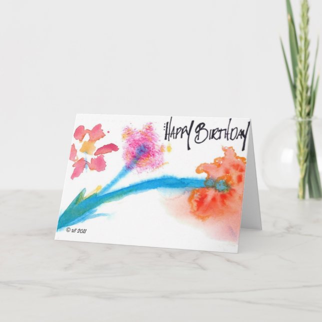 Grattis på födelsedagenvattenfärg/blomma kort (Framsida)