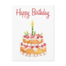 Grattis på födelsedagskaka | Vattenfärg Jordgubbe