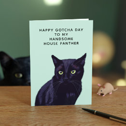 Grattis på Gotcha-dagen svart katt födelsedagskort Kort