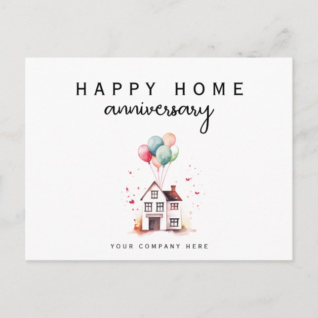 Grattis på hemjubileum Vattenfärg Hus Förmedling Vykort (Framsida)