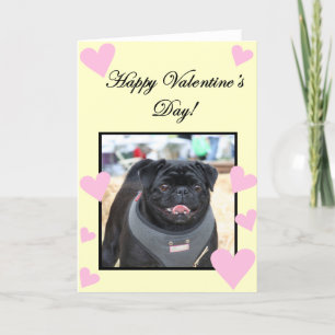 Grattis på hjärtans dag Black Pug-hälsningskort Helgkort