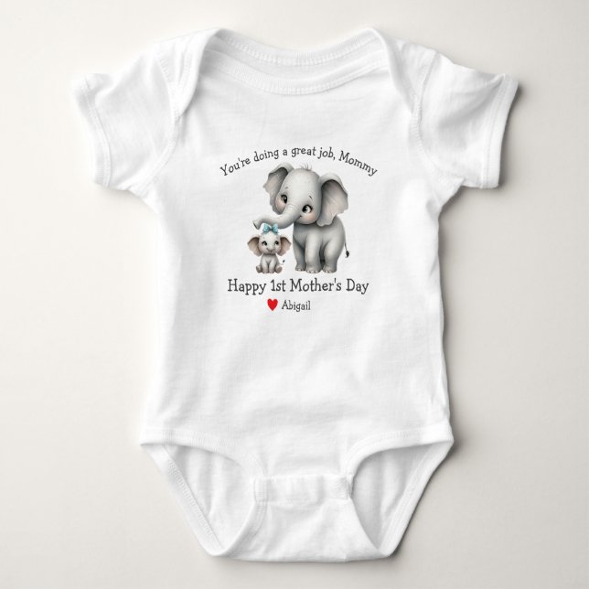 Grattis på Mamas första morsdag & baby Elefant T Shirt (Framsida)