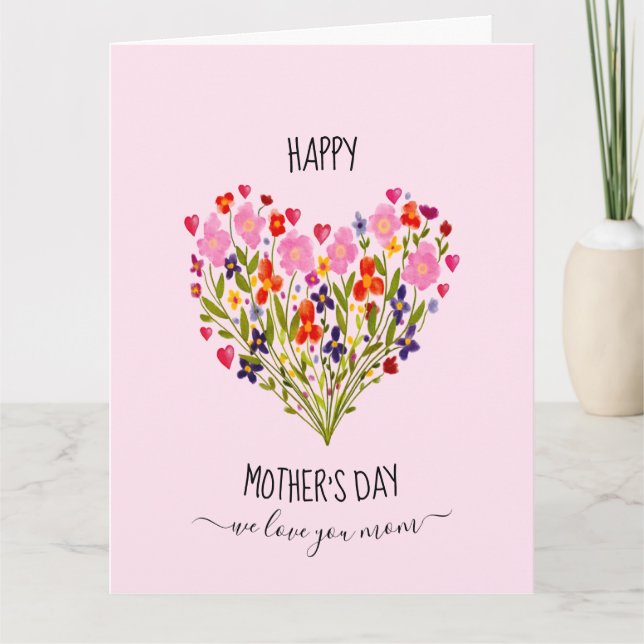 "Grattis på mors dag" Akvarell Blomma Hjarta  Kort (Framsida)