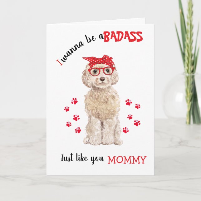 Grattis på mors dag Badass Blond Labradoodle Hund Kort (Framsida)