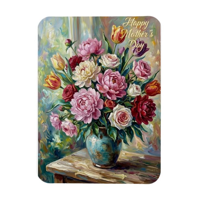 Grattis på Mors Dag Blomsterbukett Kort Magnet (Vertikal)
