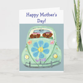Grattis på mors dag! Dachshundar i hippiebil Kort