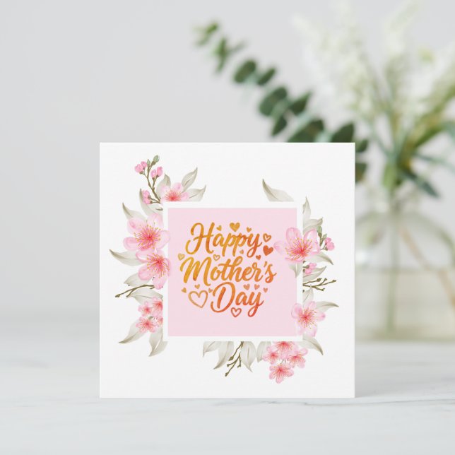 Grattis på Mors dag I Rosa körsbärsblomsterbukett Kort (Stående Fram)