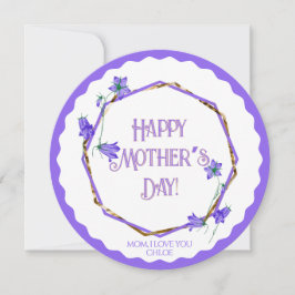 Grattis på mors dag - Lila blåklockor och guld - Kort
