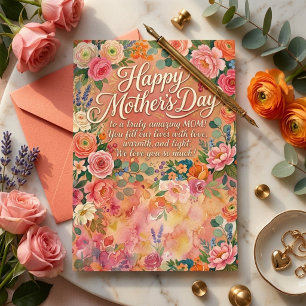 Grattis på mors dag Lush Rosa Akvarell Blommig Mam Vykort