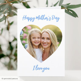 Grattis på Mors Dag Mamma Foto Sött Hjärta Blått Kort
