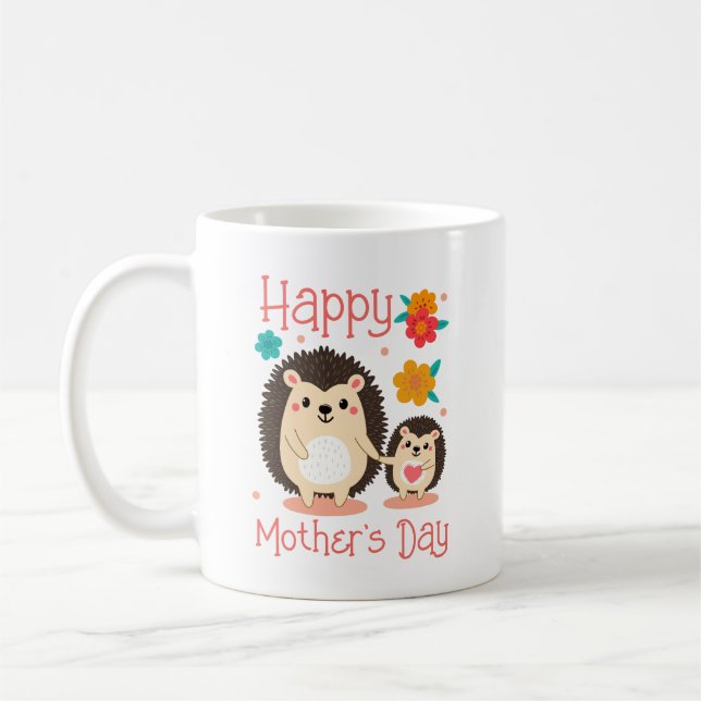 Grattis på Mors Dag Mamma Och Baby Igelkott Kaffemugg (Vänster)