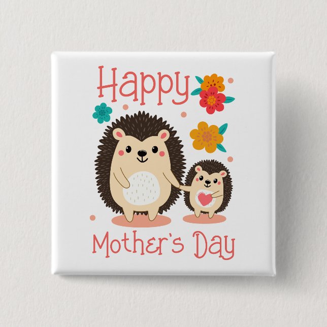 Grattis på Mors Dag Mamma Och Baby Igelkott Knapp (Framsida)