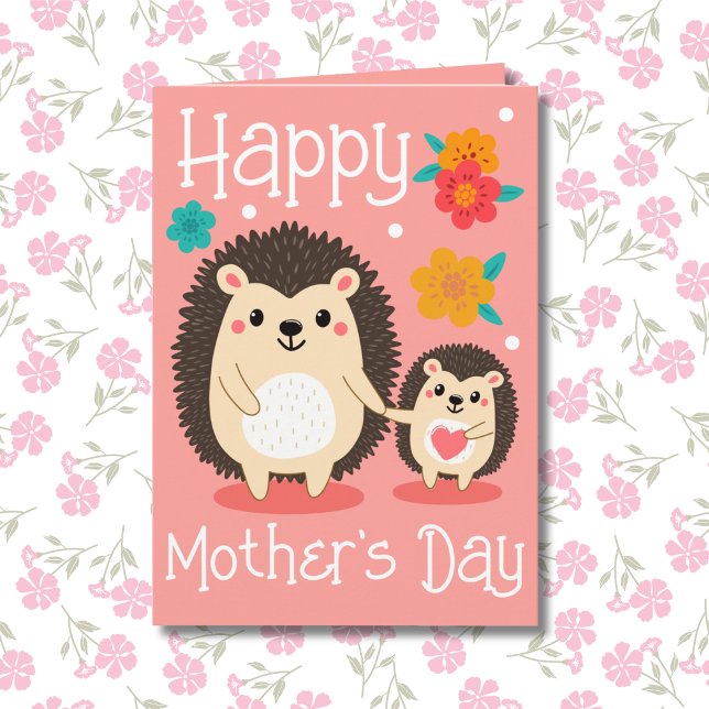 Grattis på Mors Dag Mamma Och Baby Igelkott Kort (Skapare uppladdad)