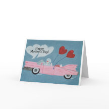 Grattis på mors dag! Pudel i rosa cabriolet