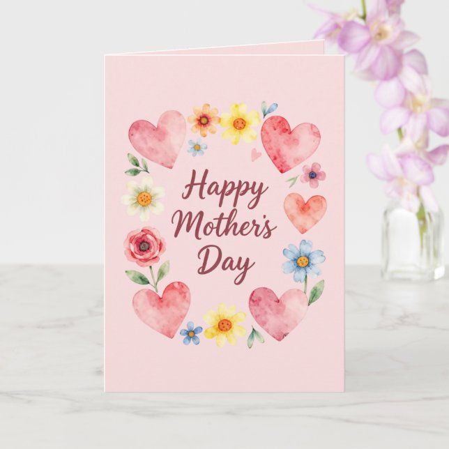 Grattis på Mors Dag Rosa Hjärtan och Blommor Kort (Orkide)