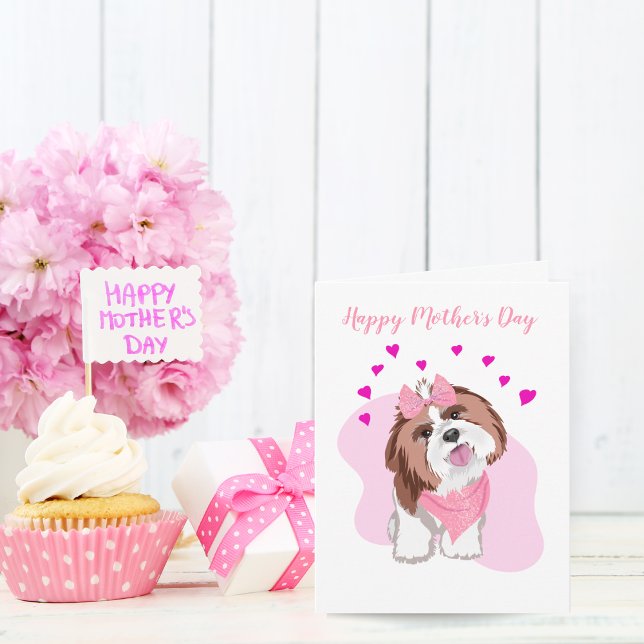 Grattis på mors dag Shih-Tzu med hjärtan Kort (Skapare uppladdad)