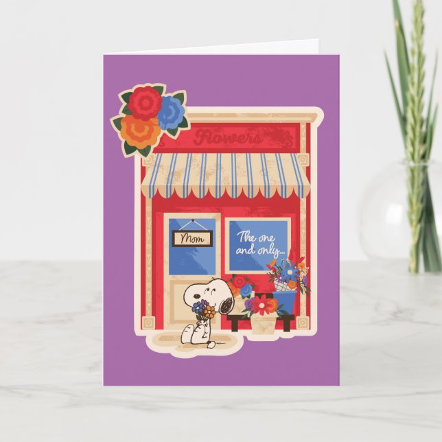 Grattis på mors dag | Snoopy Mamma blomsterbutik Kort (Framsida)