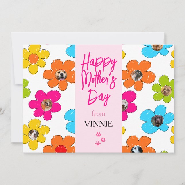 Grattis på mors dag Söt blomsterhund Foto Collage Julkort (Framsida)