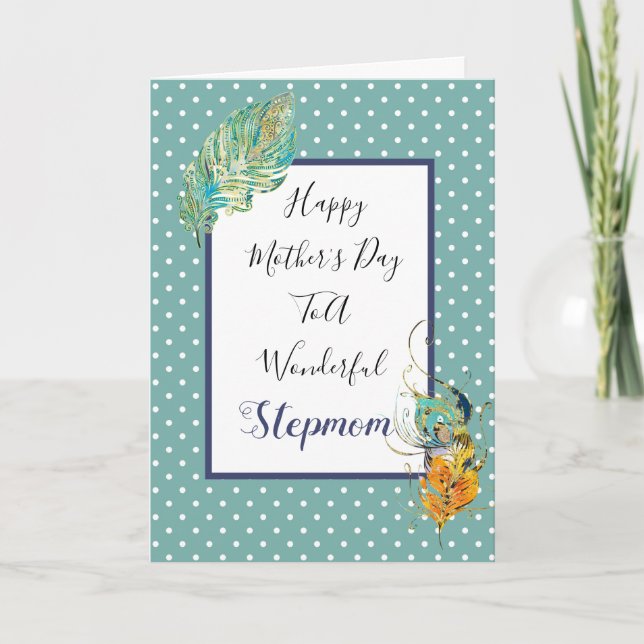 Grattis på mors dag Underbara styvmamma Fjädrar Kort (Framsida)