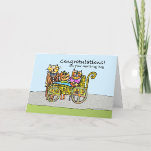 Grattis på nyfödd bebispojken, kattfamilj kort