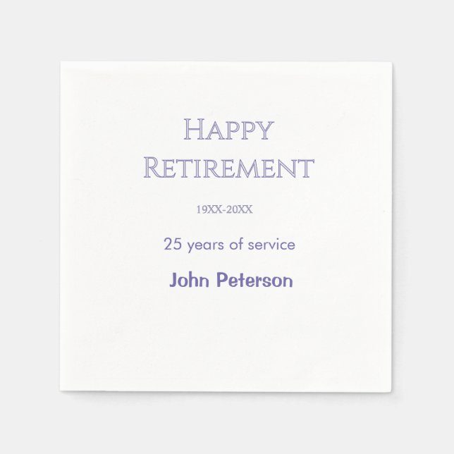 Grattis på pensionen grått namn år tjänsteår   pappersservett (Framsidan)