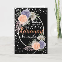 Grattis på pensionen Peony Rose Blommig Svart Kort