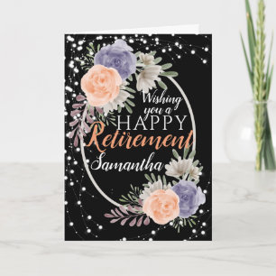 Grattis på pensionen Peony Rose Blommig Svart Kort