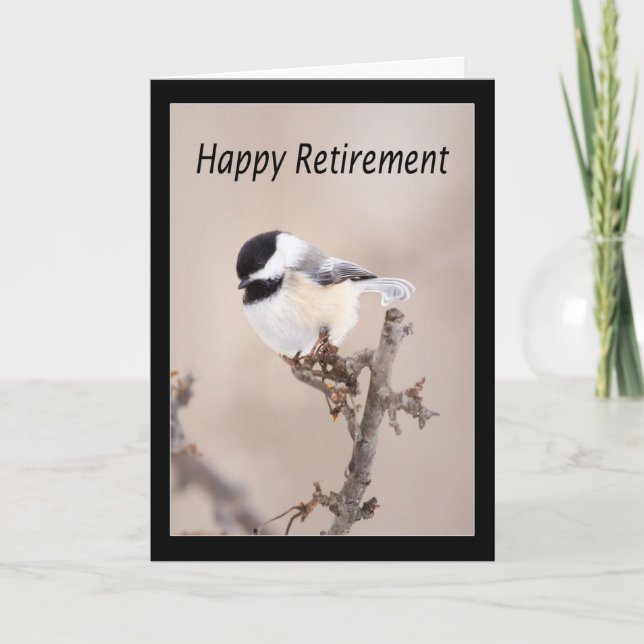 Grattis på pensionen Svart mössa Chickadee-kort Kort (Framsida)