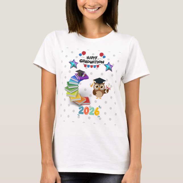 Grattis på studenten 2026 - Söt uggla & böcker T Shirt (Framsida)