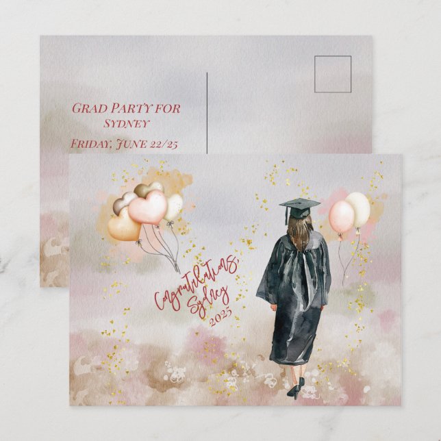 Grattis på studenten dotter vykort (Fram/baksida)