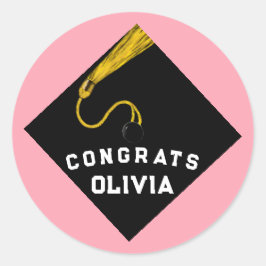 Grattis på studenten Rosa Runt Klistermärke