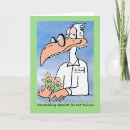 Grattis på tvillingar (generisk), Stork tecknad fi Kort