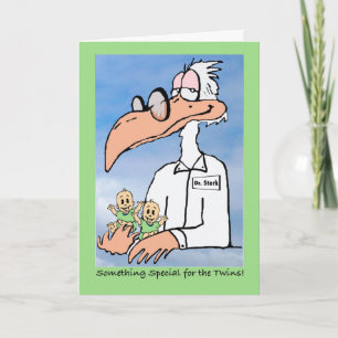 Grattis på tvillingar (generisk), Stork tecknad fi Kort
